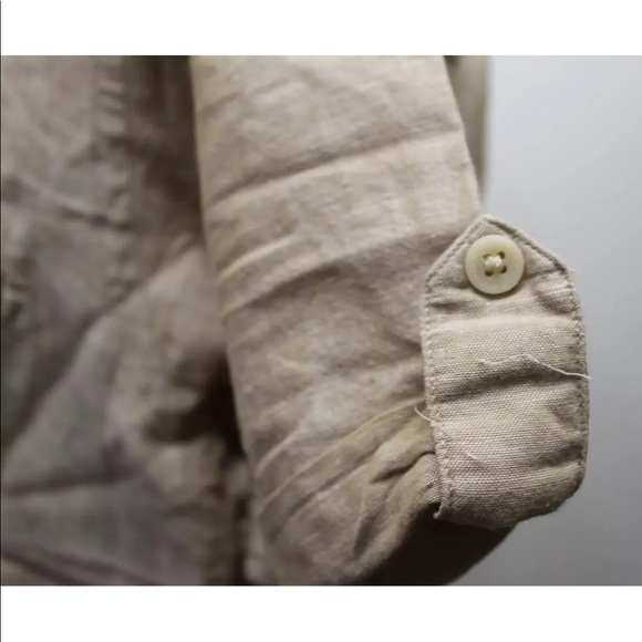 Springfield Men Short Sleeve Shirt Linen Sz Large Beach Brown Natural Summer - Picture 6 of 10